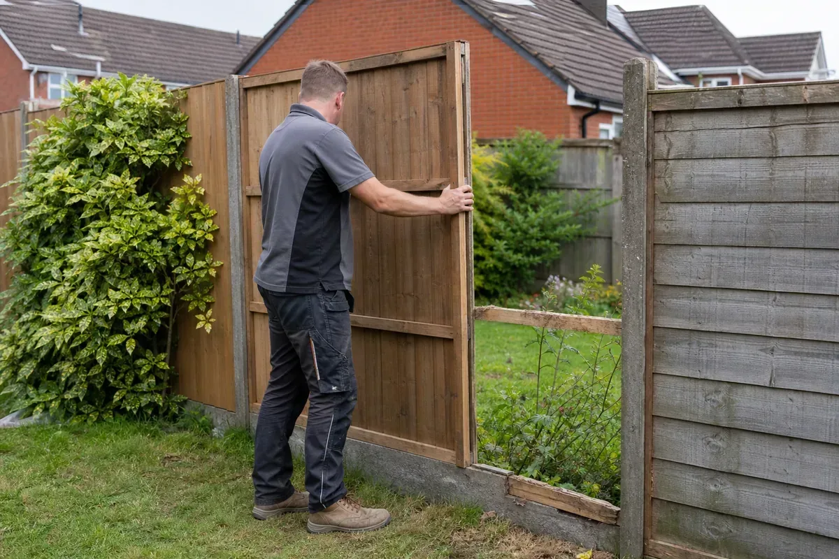 Damaged garden fence being repaired in Tamworth